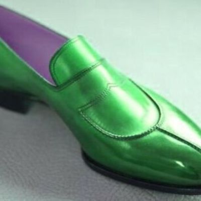 Elegant cucumber green split toe slip on loafers genuine leather wedding shoes
