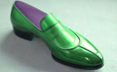 Elegant Cucumber Green Split Toe Slip On Loafers Genuine Leather Wedding Shoes