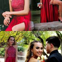 Charming A-Line Halter Open Back Red Satin Long Prom Dresses with Beading,High Slit Evening Party Dresses - Thumbnail 1
