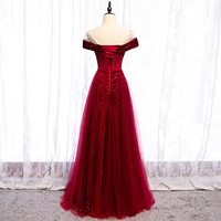 Burgundy tulle velvet prom dress evening dress - Thumbnail 3