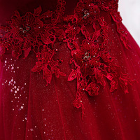 Burgundy tulle long prom dress formal dress - Thumbnail 2