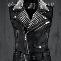 Men Silver Studded Leather VEST Brando Biker Black Stud Party Wear Winter Summer - Thumbnail 3