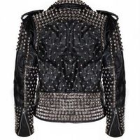 Men Studded Leather JACKET Silver Stud Brando Biker Zipper Sleeves Winter Summer - Thumbnail 1