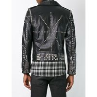 Men Classic Sliver Studded Leather Motorcycle Jacket, Biker Leather Jacket - Thumbnail 1
