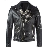 Men Classic Sliver Studded Leather Motorcycle Jacket, Biker Leather Jacket - Thumbnail 4