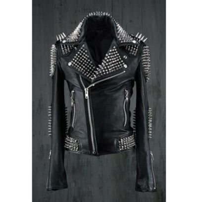 Handmade Men Black Punk Silver Long Spiked Studded Leather Jacket