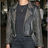 mens Rock Star Full Silver Spiked Studded Cowhide Leather Jacket - Thumbnail 1