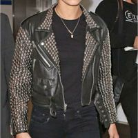 mens Rock Star Full Silver Spiked Studded Cowhide Leather Jacket - Thumbnail 4