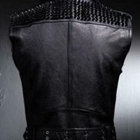 Black Leather VEST Black Stud HANDMADE Men Black Punk Silver Long Spiked Studded - Thumbnail 1