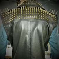 Gold Studded VEST JACKET HANDMADE Men Black Punk Silver Long Spiked Studded - Thumbnail 2