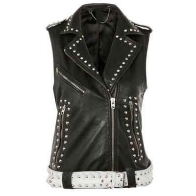 Leather Studded Vest, Handmade man Two Tone Studded Leather Vest White & Black