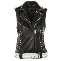 Leather Studded Vest, Handmade man Two Tone Studded Leather Vest White & Black - Thumbnail 4