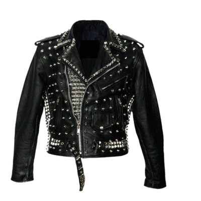New men's full black punk brando silver spiked studded cowhide leather jacket