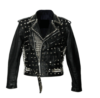 New Men's Full Black Punk Brando Silver Spiked Studded Cowhide Leather Jacket