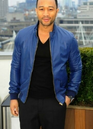 MEN LEATHER JACKET, JOHN LEGEND IN BLUE LEATHER JACKET