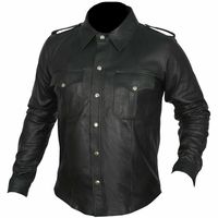 MEN POLICE MILITARY STYLE SHIRT BLACK REAL LEATHER FULL SLEEVES - Thumbnail 4