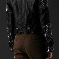 New Mens Black Punk Full Silver Metal Spiked Studded Brando Real Leather Jacket - Thumbnail 1