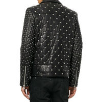Mens Balmain Brando Style Full Silver Studded Quilted Zippered Leather Jacket - Thumbnail 1