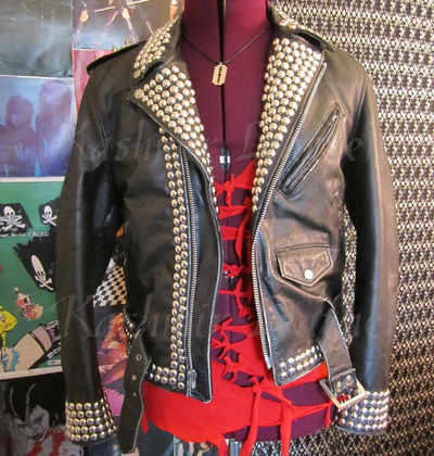 New Mens Black Punk Silver Studded Brando Style Leather Jacket With Belt