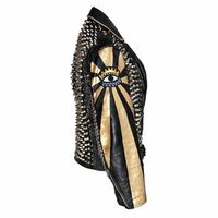 Mens Jacket New Unique Gold Silver Full Spiked Studded Real Leather Jacket - Thumbnail 2