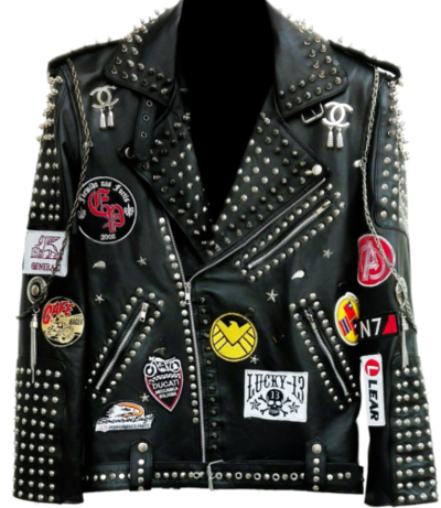 Mens Punk Rock Full Metal Spiked Studded Patches Chain Black Real Leather Jacket