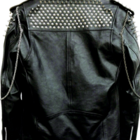 Mens Punk Rock Full Metal Spiked Studded Patches Chain Black Real Leather Jacket - Thumbnail 2