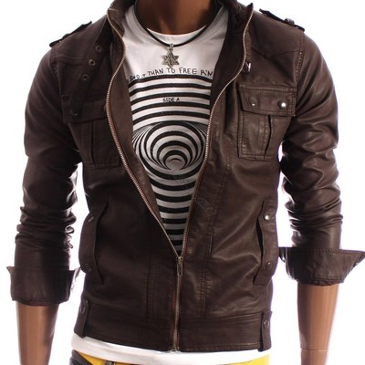 Handmade men slim leather jacket, brown biker leather jacket
