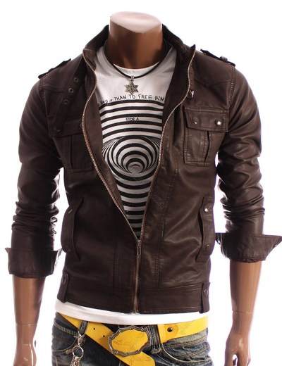 Handmade men slim leather jacket, brown biker leather jacket