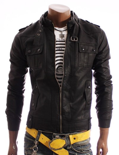 Handmade men slim leather jacket, black biker leather jacket