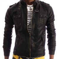 Handmade men slim leather jacket, black biker leather jacket - Thumbnail 1