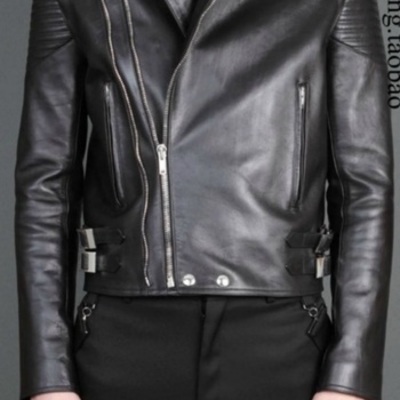 Mens motorcycle leather jacket, black biker jacket