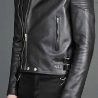 MENS MOTORCYCLE LEATHER JACKET, BLACK BIKER JACKET - Thumbnail 1