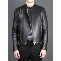 MENS MOTORCYCLE LEATHER JACKET, BLACK BIKER JACKET - Thumbnail 2