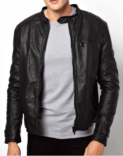MEN'S BIKER LEATHER JACKET, BLACK LEATHER JACKET MENS