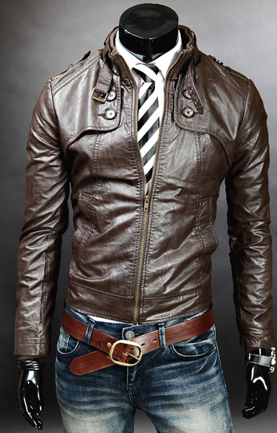 MEN DOUBLE BUTTON SLIM FIT LEATHER JACKET,MEN JACKETS, BIKER LEATHER JACKET
