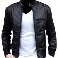 MEN LEATHER JACKET, MEN BIKER LEATHER JACKET, BLACK MENS JACKET - Thumbnail 3