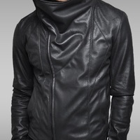 CLASSIC BLACK RICK OWENS LEATHER BIKER JACKET - Thumbnail 1