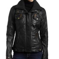 Handmade Women black Biker Leather Jacket, women's Real Leather Jacket, women stylish jacket - Thumbnail 1