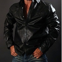 Long Sleeve Leather Shirt, mens shirt in real leather - Thumbnail 1