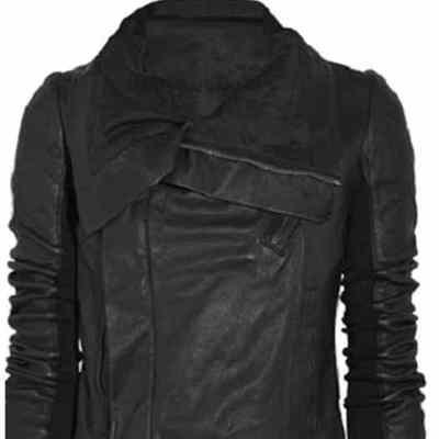 Women black high neck free collar leather jacket - Thumbnail 5