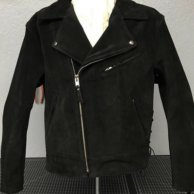 Handmade men front zipper fasten black suede biker jackets, real suede jackets