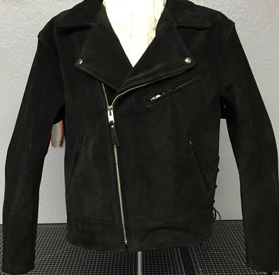 Handmade Men Front Zipper Fasten Black Suede Biker Jackets, Real Suede Jackets