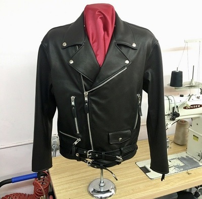 Handmade Men Black Zip and Belted Closure Biker Jacket, Real Leather Jacket