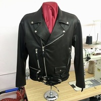 Handmade Men Black Zip and Belted Closure Biker Jacket, Real Leather Jacket - Thumbnail 4