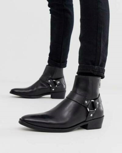 Handmade Mens rock punk style leather ankle boots, Men fashion zipper ankle boot
