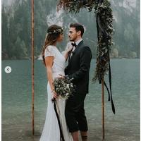 Simple Wedding Dresses Mermaid Crew Neck Cap Sleeve Lace Boho Wedding Dress  - Thumbnail 1