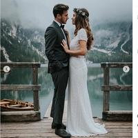 Simple Wedding Dresses Mermaid Crew Neck Cap Sleeve Lace Boho Wedding Dress  - Thumbnail 3