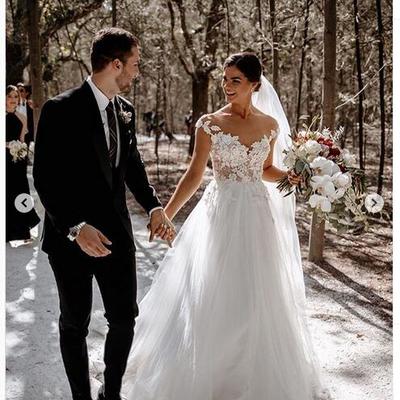 Simple garden wedding dresses lace appliquesboho wedding dress 