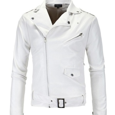 Handmade white leather biker jackets, real leather buckle closure jackets for mens
