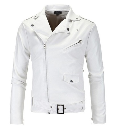 Handmade White Leather Biker Jackets, Real Leather Buckle Closure Jackets For Mens